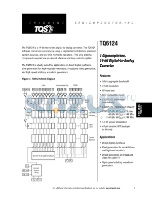 TQ6124 datasheet - 1 Gigasample/sec, 14-bit Digital-to-Analog Convertor