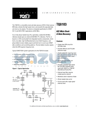 TQ8103 datasheet - 622 Mb/s Clock & Data Recovery