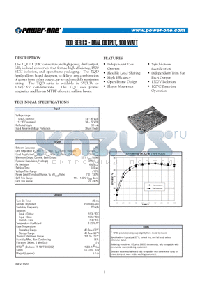 TQD100YGE-A datasheet - DUAL OUTPUT, 100 WATT