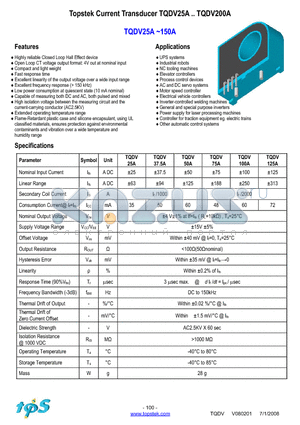 TQDV100A datasheet - Topstek Current Transducer