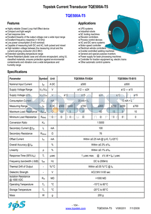 TQE500A-T5-B15 datasheet - Topstek Current Transducer