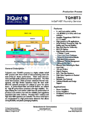 TQHBT3 datasheet - InGaP HBT Foundry Service