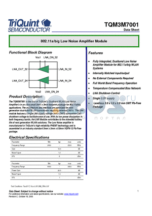 TQM3M7001 datasheet - 802.11a/b/g Low Noise Amplifier Module