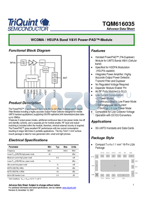 TQM616035 datasheet - WCDMA / HSUPA Band V&VI Power-PAD-Module
