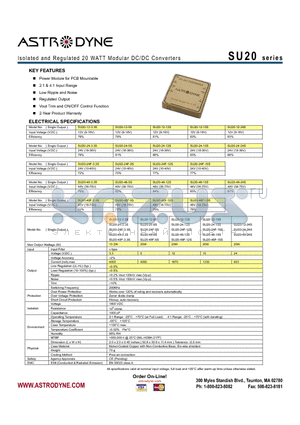 SU20-12-15D datasheet - Isolated and Regulated 20 WATT Modular DC/DC Converters