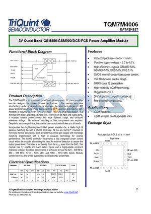 TQM7M4006_07 datasheet - 3V Quad-Band GSM850/GSM900/DCS/PCS Power Amplifier Module