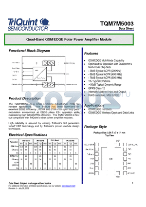 TQM7M5003 datasheet - Quad-Band GSM/EDGE Polar Power Amplifier Module