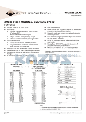 WF2M16W-120I5 datasheet - 2Mx16 Flash MODULE, SMD 5962-97610