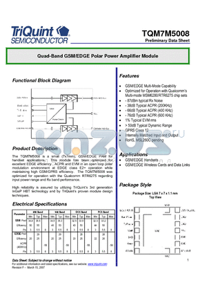 TQM7M5008 datasheet - Quad-Band GSM/EDGE Polar Power Amplifier Module