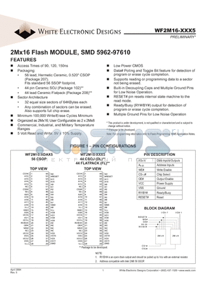 WF2M16-XXX5 datasheet - 2Mx16 Flash MODULE, SMD 5962-97610