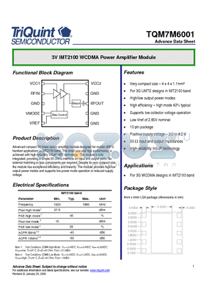 TQM7M6001 datasheet - Precision, 100UA Gain Selectable Amplifier