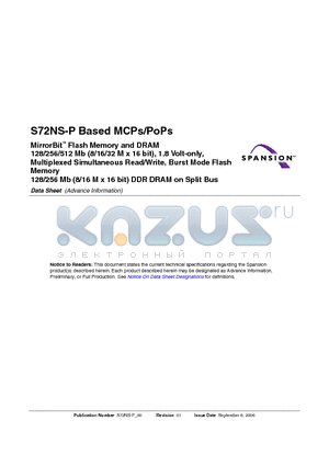 S72NS128PE0KJBGG0 datasheet - MirrorBit Flash Memory and DRAM