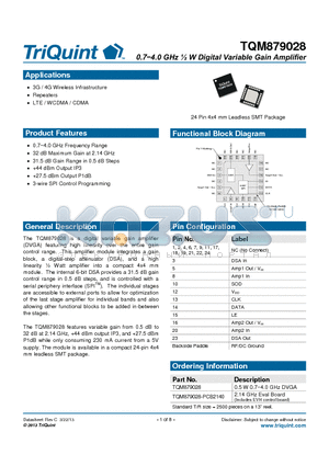 TQM879028 datasheet - 0.7.4.0 GHz m W Digital Variable Gain Amplifier