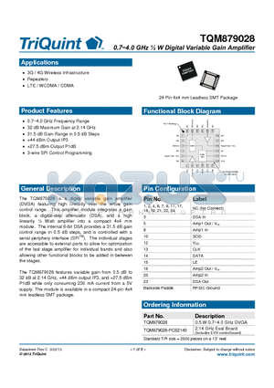 TQM879028-PCB2140 datasheet - 0.7.4.0 GHz m W Digital Variable Gain Amplifier