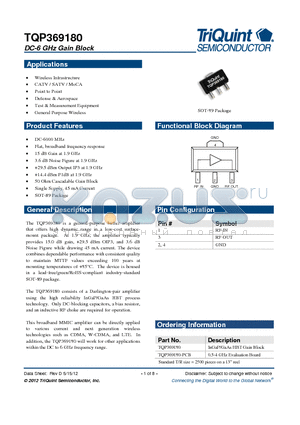 TQP369180-PCB datasheet - DC-6 GHz Gain Block