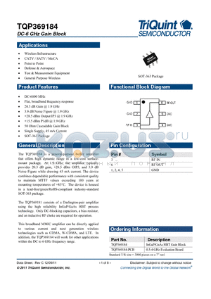 TQP369184-PCB datasheet - DC-6 GHz Gain Block