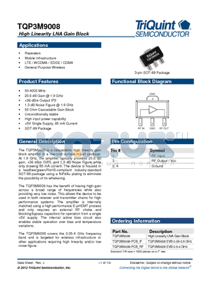 TQP3M9008-PCB_IF datasheet - High Linearity LNA Gain Block