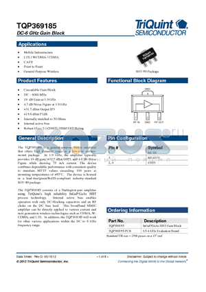 TQP369185 datasheet - DC-6 GHz Gain Block