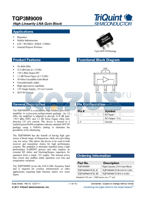 TQP3M9009-PCB_IF datasheet - High Linearity LNA Gain Block