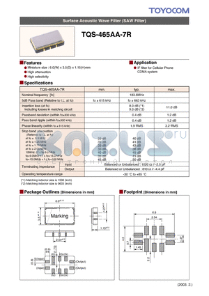 TQS-465AA-7R datasheet - Surface Acoustic Wave Filter (SAW Filter)