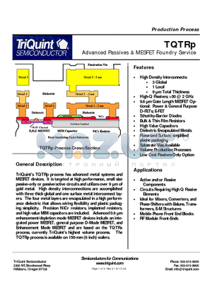 TQTRX datasheet - Advanced Passives & MESFET Foundry Service