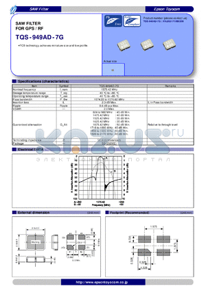 TQS-949AD-7G datasheet - SAW FILTER FOR GPS / RF