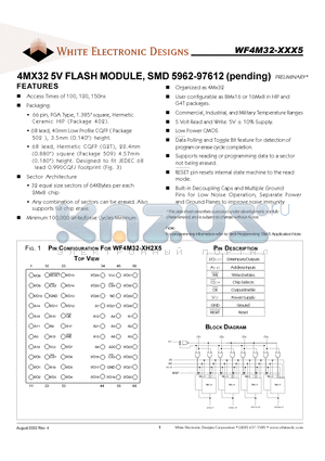 WF4M32-100G2TM5A datasheet - 4Mx32 5V FLASH MODULE