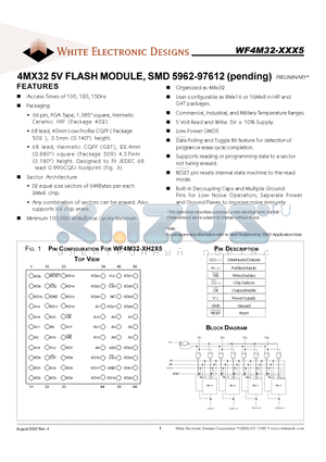 WF4M32-100H2C5 datasheet - 4Mx32 5V FLASH MODULE
