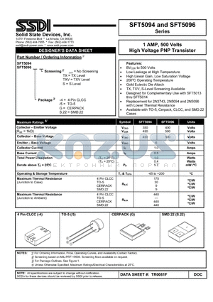 TR0081F datasheet - 1 AMP, 500 Volts High Voltage PNP Transistor