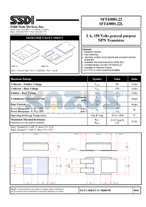 TR0097B datasheet - 2 A, 150 Volts general purpose NPN Transistor