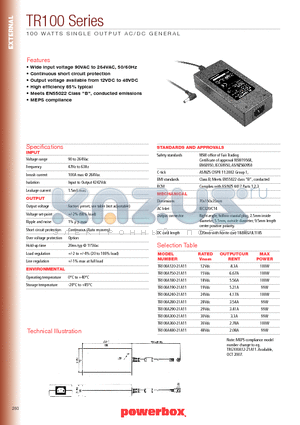 TR100A280-21A11 datasheet - 100 WATTS SINGLE OUTPUT AC/DC GENERAL