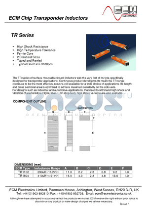 TR1102T-292 datasheet - Chip Transponder Inductors