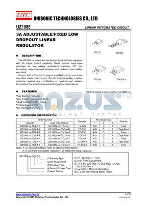 UZ1085L-XX-TQ3-A-R datasheet - LINEAR INTEGRATED CIRCUIT