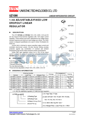 UZ1086 datasheet - 1.5A ADJUSTABLE/FIXED LOW DROPOUT LINEAR REGULATOR