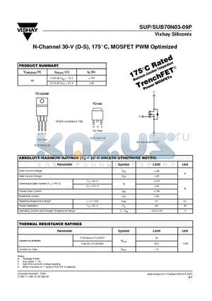 SUB70N03-09P datasheet - N-Channel 30-V (D-S), 175C, MOSFET PWM Optimized