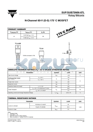 SUB75N06-07L datasheet - N-Channel 60-V (D-S) 175C MOSFET