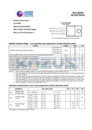 TR2.5-600-14 datasheet - SILICON TRIACS