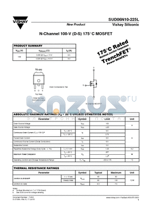 SUD06N10-225L datasheet - N-Channel 100-V (D-S) 175C MOSFET