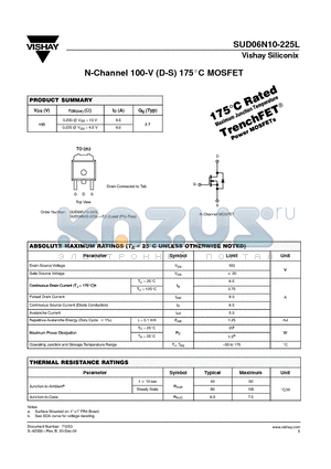SUD06N10-225L datasheet - N-Channel 100-V (D-S) 175C MOSFET