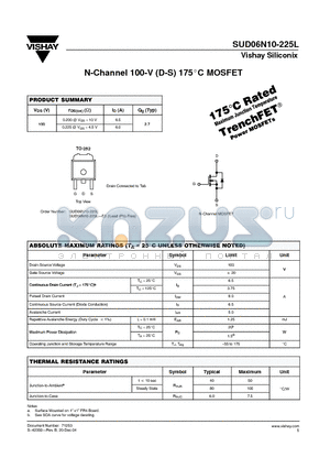 SUD06N10-225L-E3 datasheet - N-Channel 100-V (D-S) 175C MOSFET