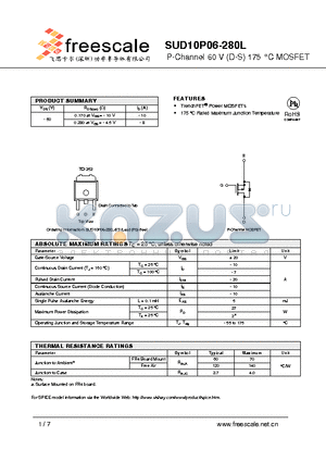 SUD10P06-280L datasheet - P-Channel 60 V (D-S) 175 `C MOSFET