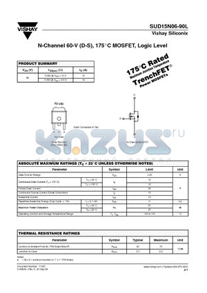 SUD15N06-90L datasheet - N-Channel 60-V (D-S), 175C MOSFET, Logic Level