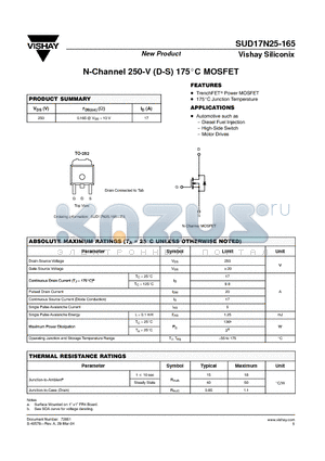 SUD17N25-165 datasheet - N-Channel 250-V (D-S) 175C MOSFET