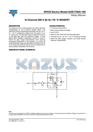 SUD17N25-165 datasheet - N-Channel 250 V (D-S) 175 Celsius MOSFET