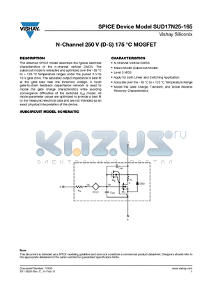 SUD17N25-165_11 datasheet - N-Channel 250 V (D-S) 175 Celsius MOSFET