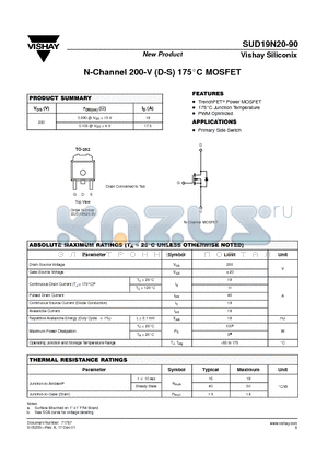 SUD19N20-90 datasheet - N-Channel 200-V (D-S) 175C MOSFET