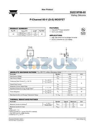 SUD19P06-60 datasheet - P-Channel 60-V (D-S) MOSFET