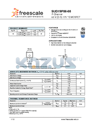 SUD19P06-60 datasheet - P-Channel 60 V (D-S) 175 `C MOSFET