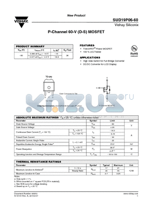 SUD19P06-60-E3 datasheet - P-Channel 60-V (D-S) MOSFET