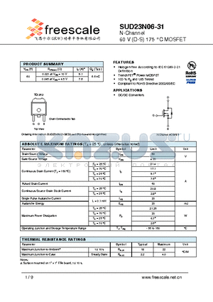 SUD23N06-31 datasheet - N-Channel 60 V (D-S) 175 `C MOSFET